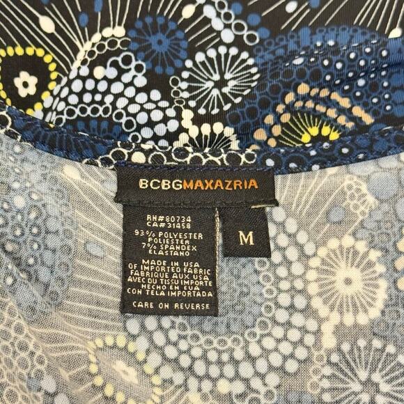 BCBGMAXAZRIA 2 Piece Set V-Neck Top Asymmetrical Skirt Navy Green Geo Print SZ M - Picture 6 of 13